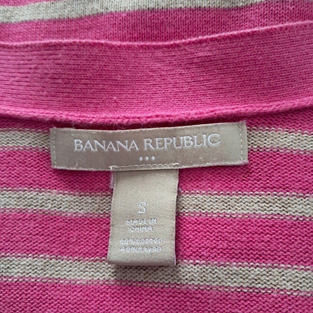 Banana Republic S Magenta Pink & Grey Striped Back V-Neck Cardigan Gold Buttons - Picture 5 of 6